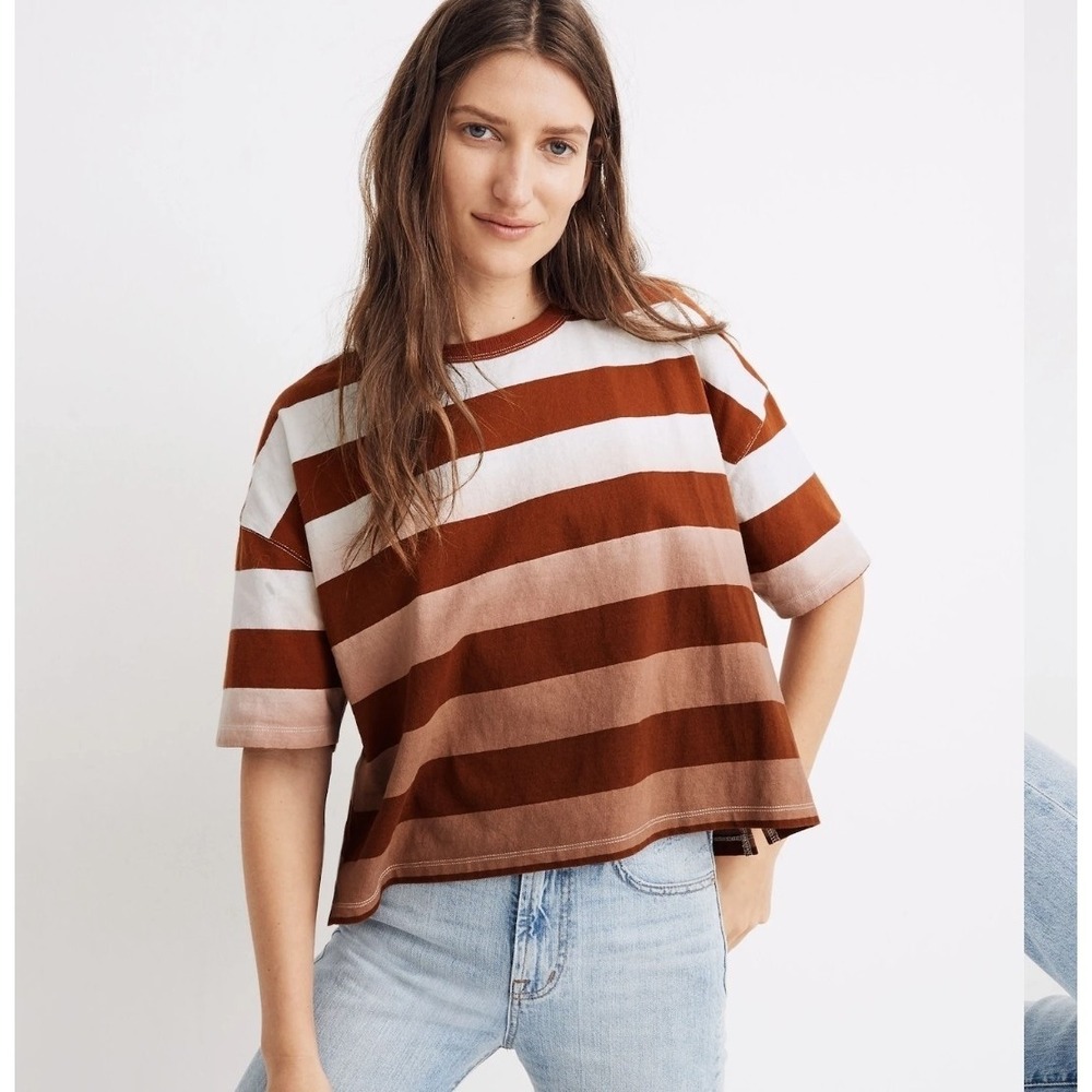 Madewell Dip-Dye Oversized Tee in Groton Stripe - Womens Medium - Cotton